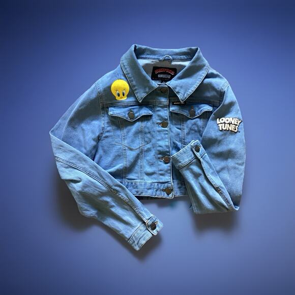 Looney Tunes Members Only Denim Jacket - Large - Tweety Sylvester 90s Streetwear - Picture 2 of 13